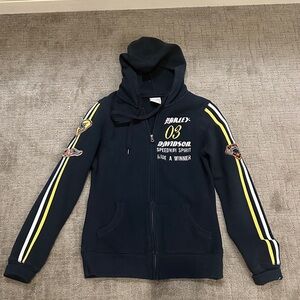 Harley-Davidson Navy Hoodie with Yellow Accents women’s small